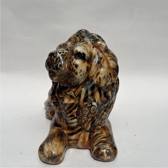 Pair Of La Vie Safari African Lion Patchwork Figurines Animal Print Decorative - Picture 8 of 11